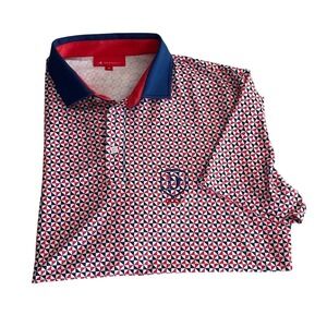 Redvanly Golf Polo Shirt Mens Medium RedWhiteBlue Geometric "ID GOLF" Logo